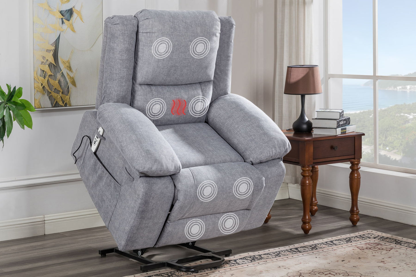 Electric Power Recliner Chair With Massage For Elderly, Remote Control Multi-Function Lifting, Timing, Cushion Heating Chair With Side Pocket