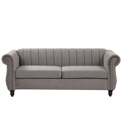 Modern Sofa Dutch Fluff Upholstered Sofa & Solid Wood Legs, Buttoned Tufted Backrest