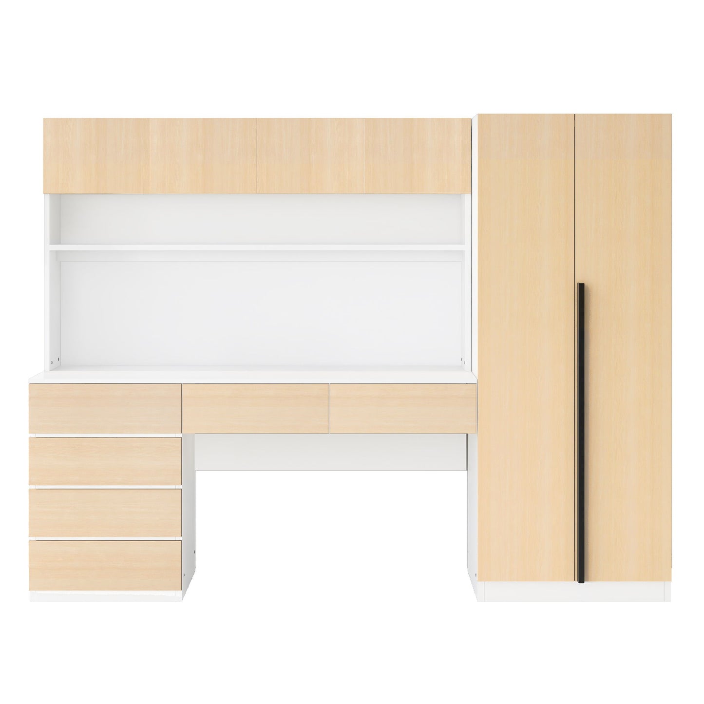 2 Door Wooden Storage Desk Wardrobe For Bedroom With Shelves And Drawers