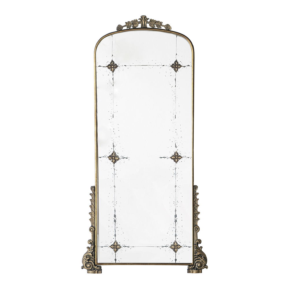 Antique Arched Mirror With Metal Frame, Full Length Mirror For Living Room Bathroom Entryway - Gold