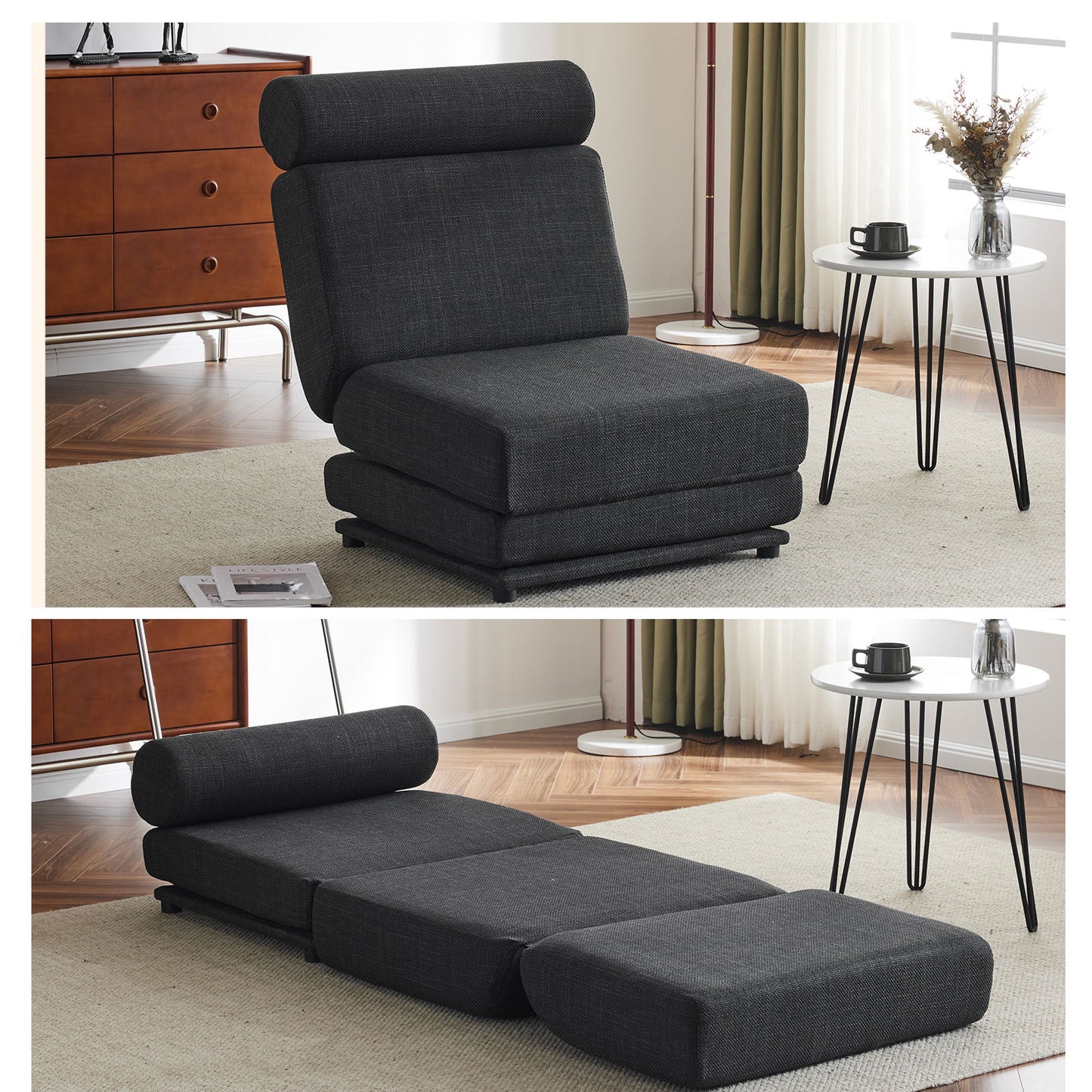 Single Sofa Chair Foldable Single Sofa Bed With Pillow, Portable Foldable Sofa Bed, Leisure Sofa Chair, Easy To Store, Made Of Breathable And Wearable Linen