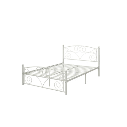 Queen Unique Flower Sturdy System Metal Bed Frame With Headboard And Footboard - White