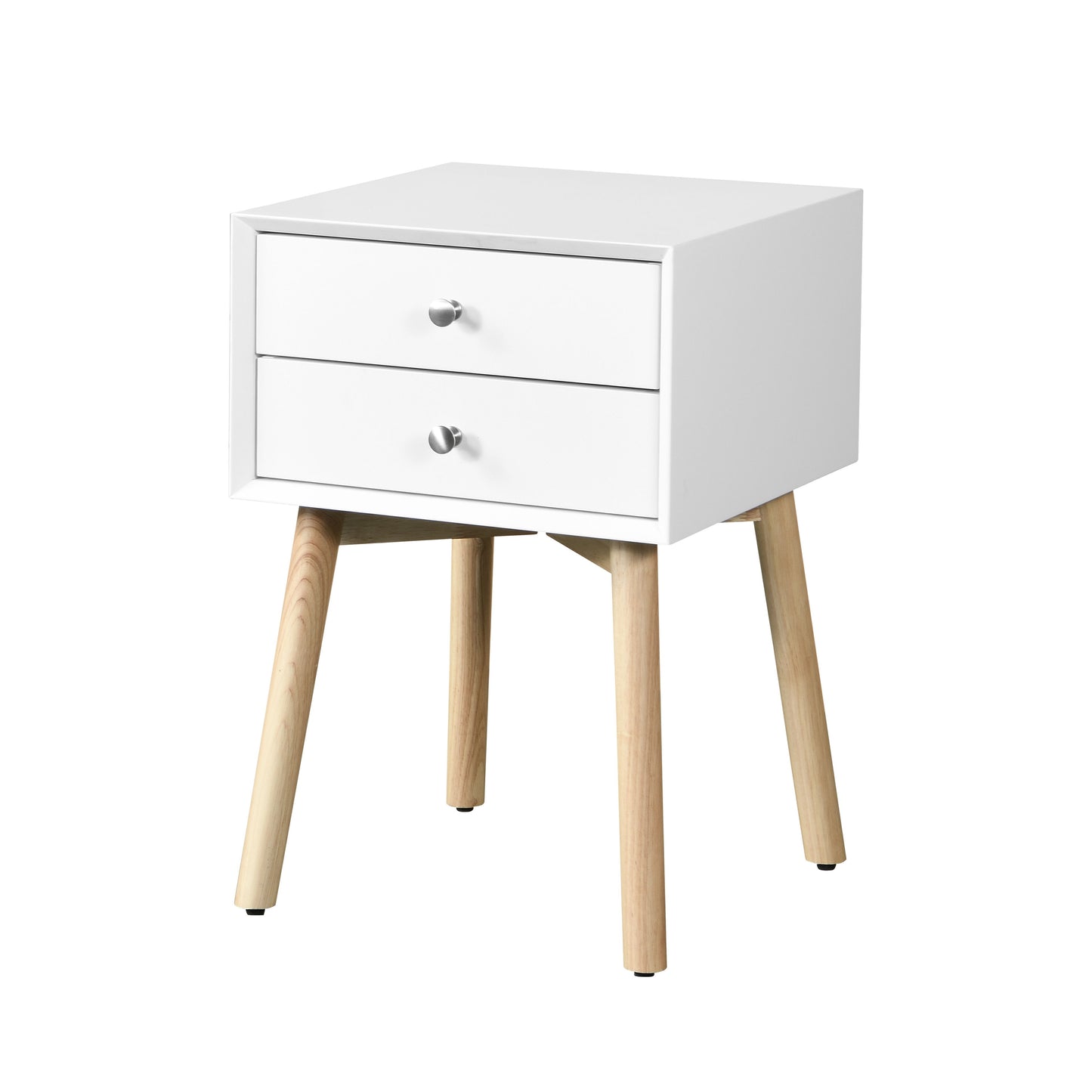 Modern Side Table With 2 Drawer, Mid-Century Storage Cabinet For Bedroom - White