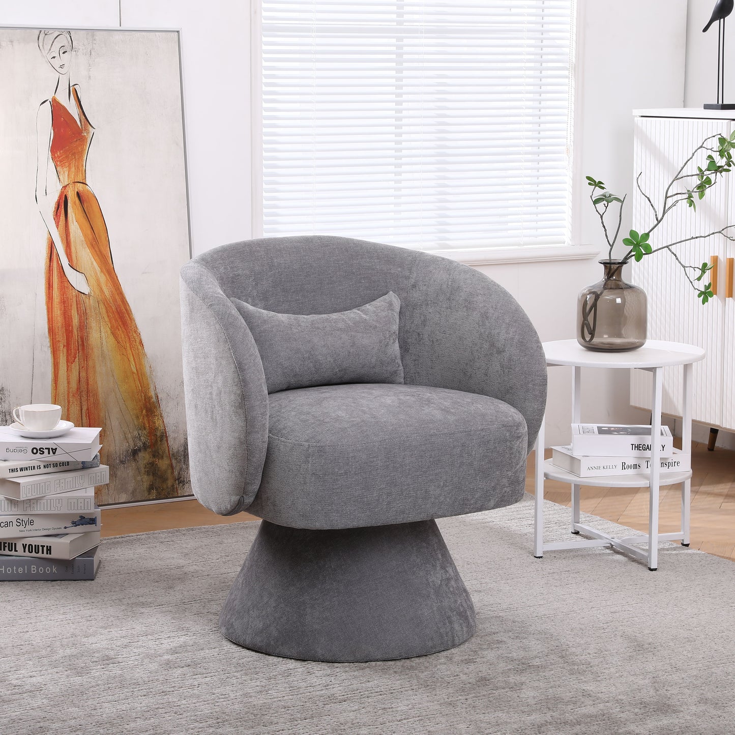 Swivel Accent Chair, Armchair Round Barrel Chair In Fabric For Living Room Bedroom