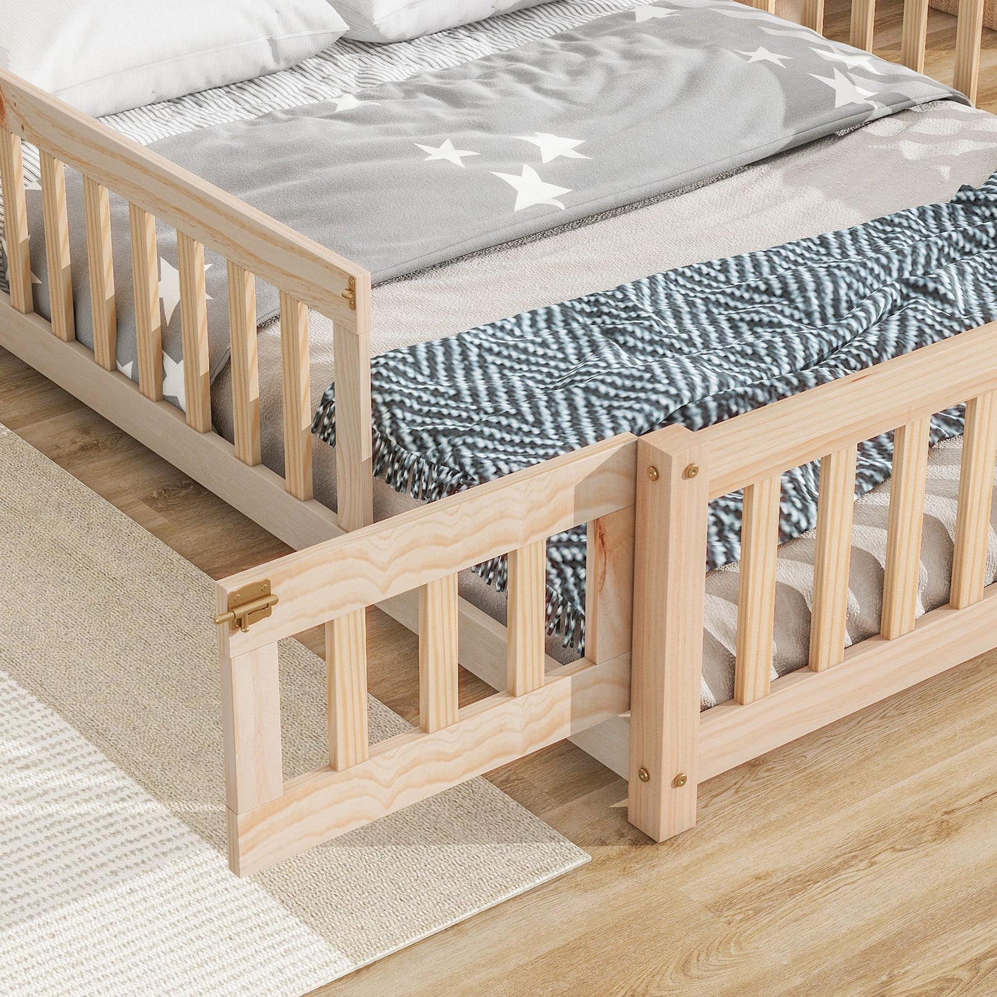 House-Shaped Headboard Floor Bed With Fence