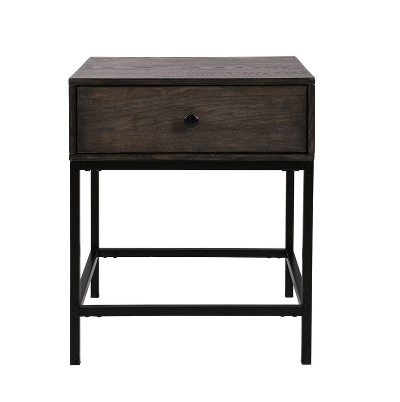 Ava - 20" MDF End Table With Charging Ports And Metal Base - Espresso