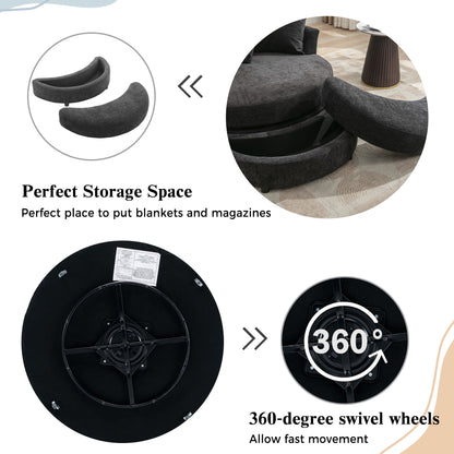 360° Swivel Accent Barrel Chair With Storage Ottoman & 4 Pillows, Modern Chenille Leisure Chair Round Accent For Living Room