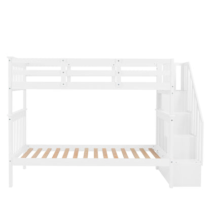 Stairway Bunk Bed With Storage And Guard Rail For Bedroom, Dorm