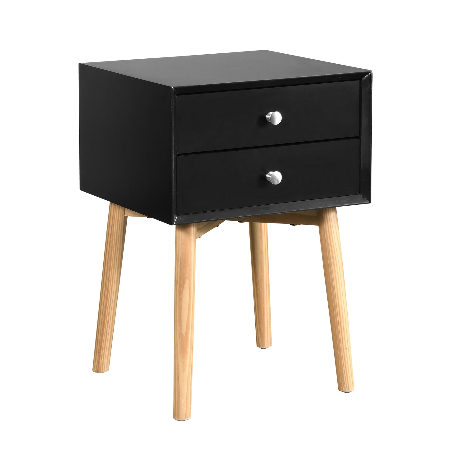 Bedside Table With 2 Drawers Mid-Century Modern Storage Cabinet For Bedroom