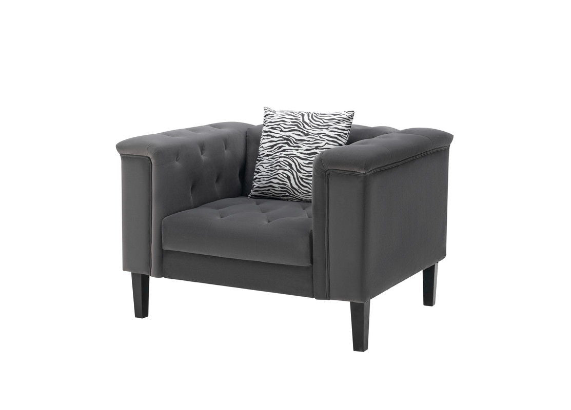 Mary - Velvet Tufted Chair With 1 Accent Pillow - Dark Gray