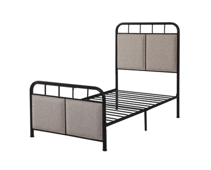 Twin Size Linen Upholstered Platform Metal Bed Frame With Fabric Headboard And Footboard - Brown