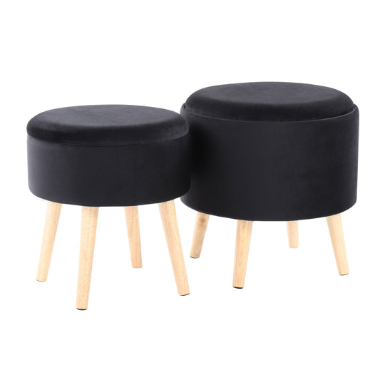 Tray - Contemporary Storage Ottoman With Matching Stool - Black / Natural