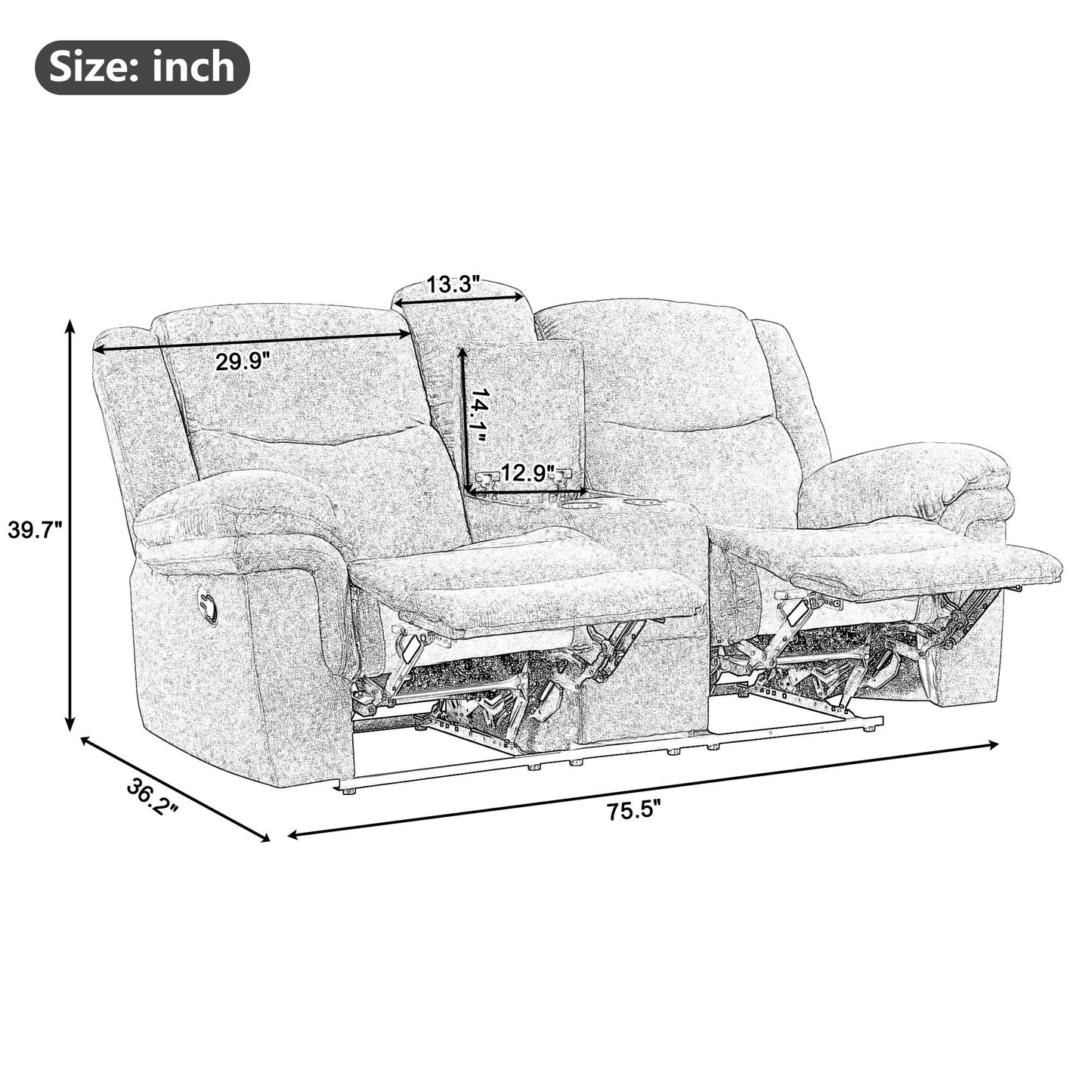 Home Theater Seating Manual Reclining Sofa With Hide-Away Storage, Cup Holders, 2 USB Ports, 2 Power Sockets For Living Room, Bedroom - Dark Blue