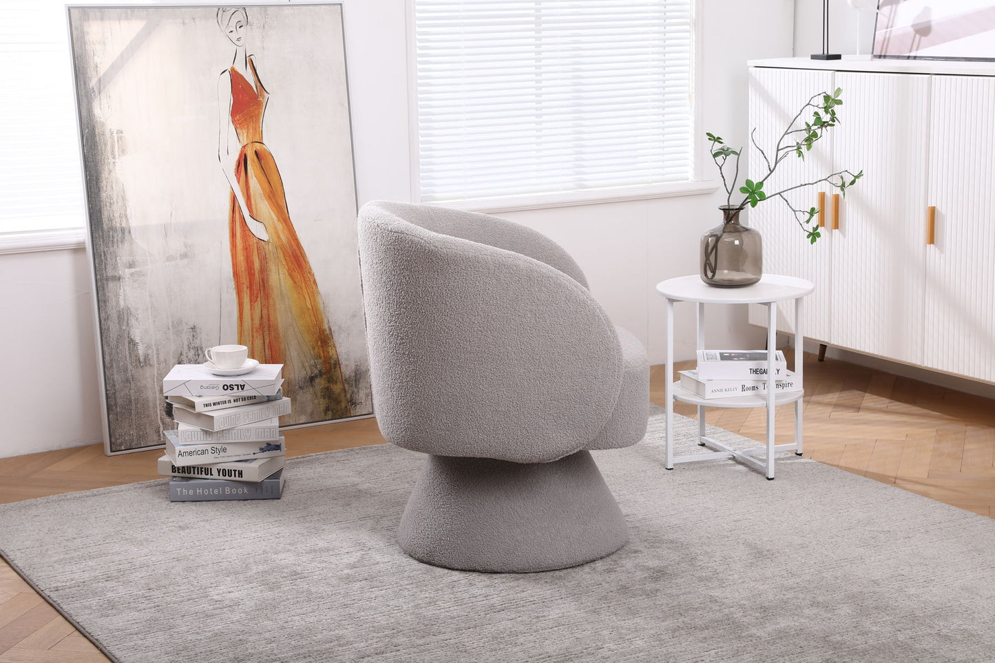 Swivel Accent Chair, Armchair Round Barrel Chair In Fabric For Living Room Bedroom