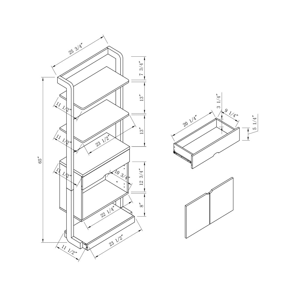 Contemporary Bookcase Four Open Shelve One Drawer Two Cabinets With Open Shelve - White / Gray