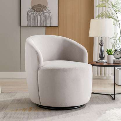 Velvet Fabric Swivel Accent Armchair Barrel Chair With Powder Coating Metal Ring