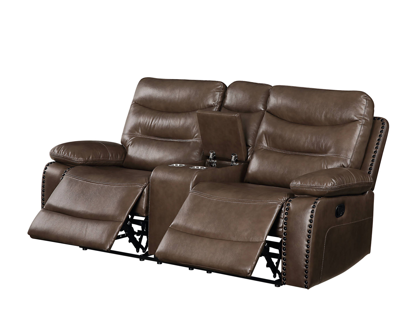 Aashi - Leather Gel Match Recliner Loveseat - Brown