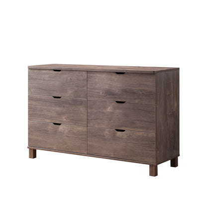 6 Drawer Wide Chest Dresser, Home Storage Chest Organizer With Cut - Out Curved Handles - Hazelnut