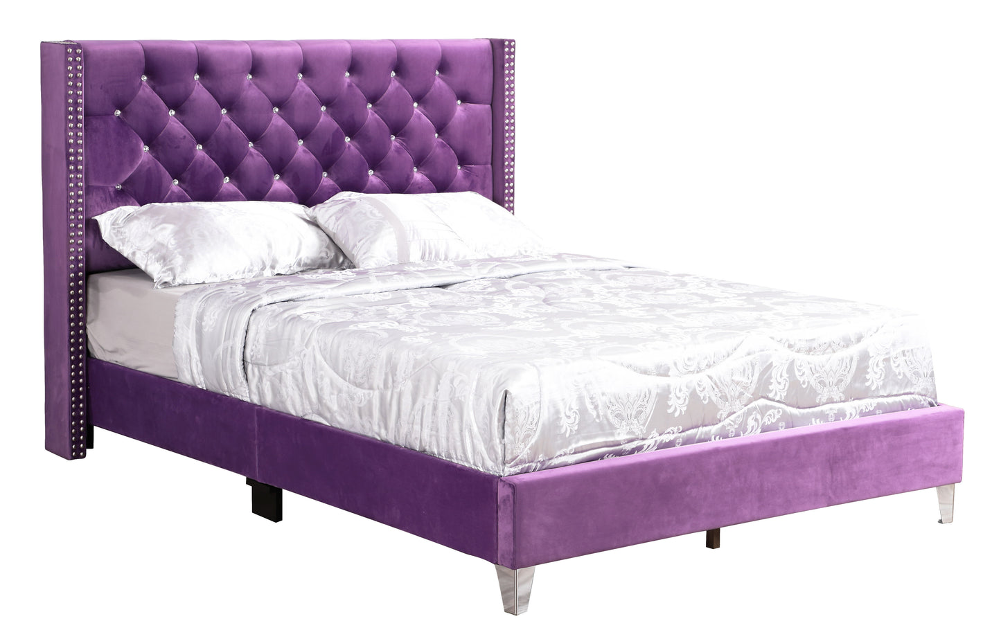 Julie - Upholstered Bed With Faux Diamonds