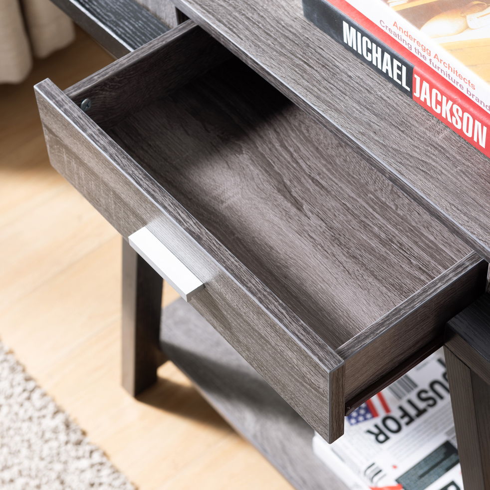 Modern Hallway Display Table With Drawer & Bottom Shelve - Distressed Gray / Black