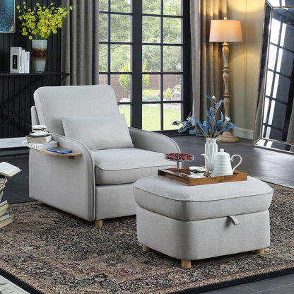 Huckleberry - Linen Accent Chair With Storage Ottoman And Folding Side Table