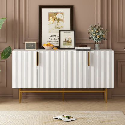 Modern Elegant 4 Door Sideboard Gold Metal Handle Buffet Cabinet For Dining Room, Living Room, Bedroom, Hallway