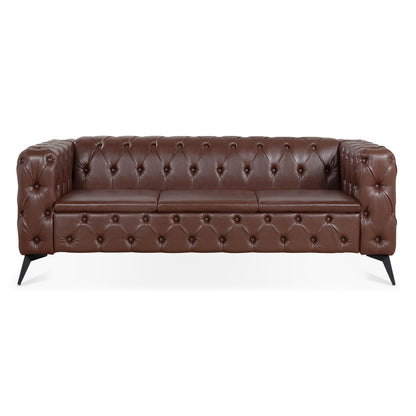 84.06" Width Traditional Square Arm Removable Cushion 3 Seater Sofa - Dark Brown