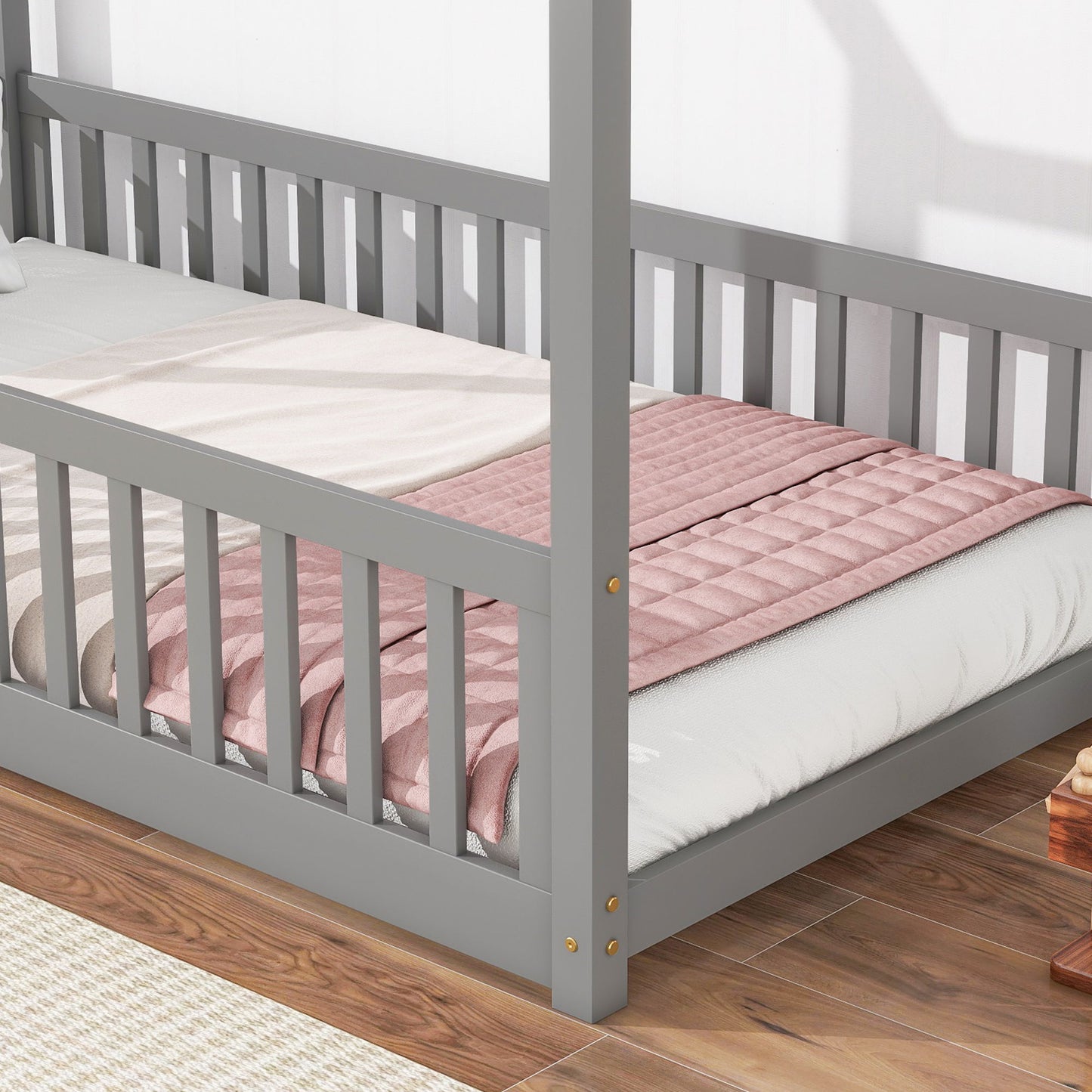 House Bed With Guardrails, Slats