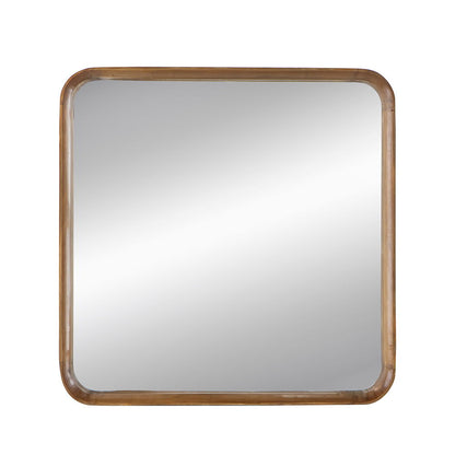 Square Mirror With Wood Frame, Wall Mirror For Living Room Bathroom Entryway - Brown