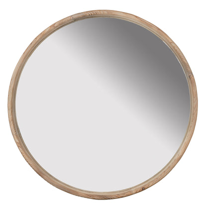 Round Wood Mirror, Wall Mounted Mirror Home Decor For Bathroom Living Room - Brown