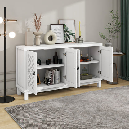 Large Storage Space Sideboard, 4 Door Buffet Cabinet With Pull Ring Handles For Living Room, Dining Room