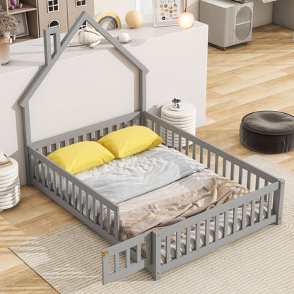 House-Shaped Headboard Floor Bed With Fence