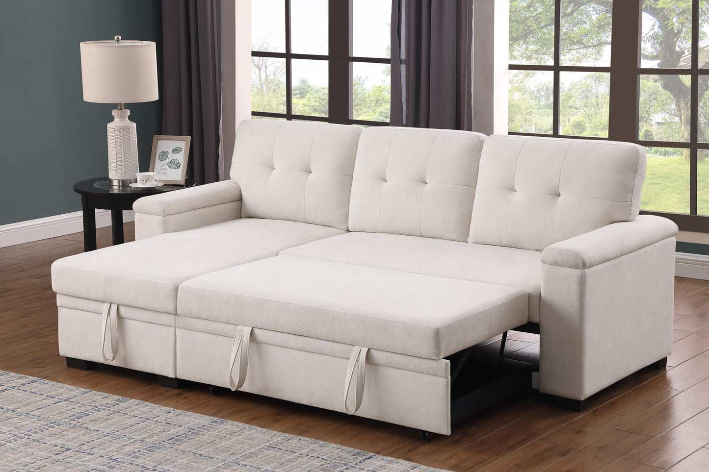 Lucca II - 84.5"W Reversible Sleeper Sectional Sofa with Storage Chaise