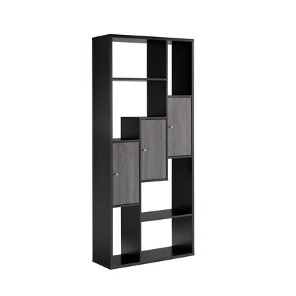 Bookcase Display Storage Cabinet, Multi Shelves - Black / Distressed Gray