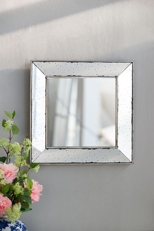 Distressed Silver Square Accent Mirror, Traditional Style Framed Wall Mirror For Living Room - Silver