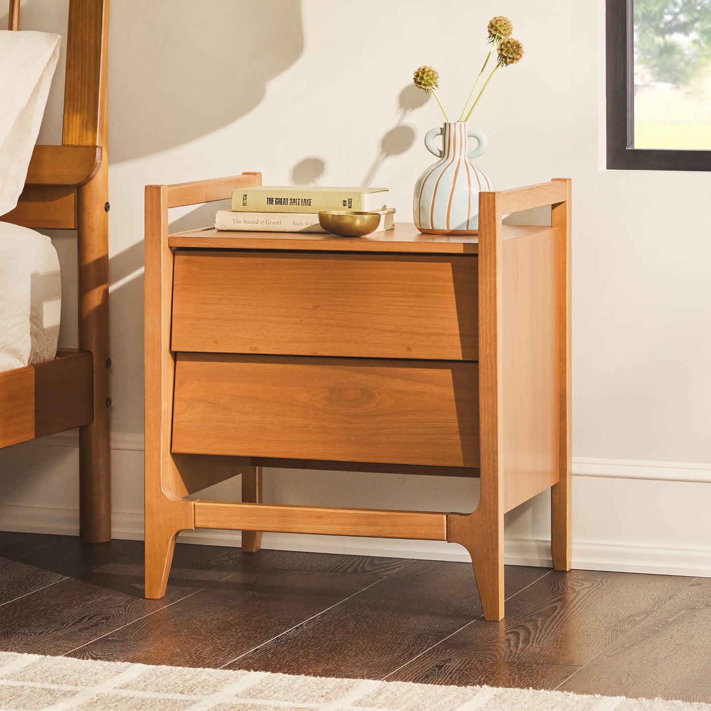 Scandi - Angle Face Solid Wood Nightstand - Caramel