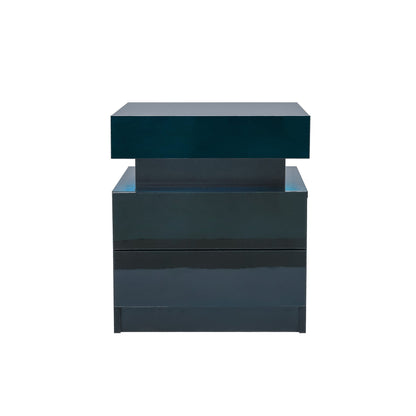 Nightstand With LED Lights Wood LED Bedside Table Nightstand With 2 High Gloss Drawers For Bedroom