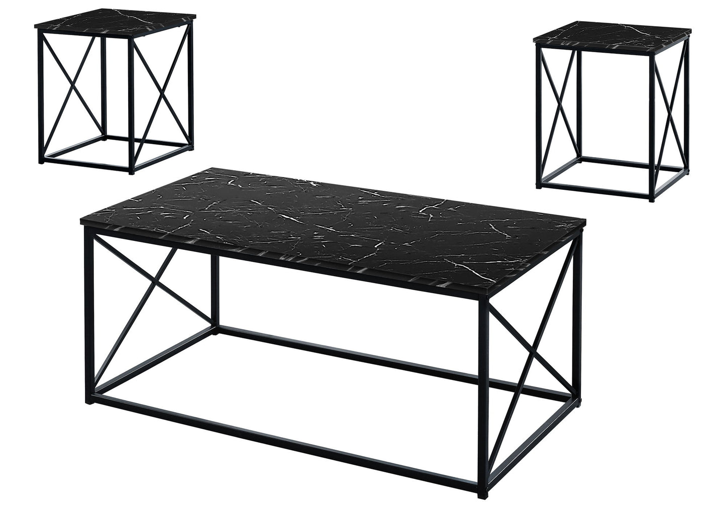 Table Set, Coffee, End, Side, Accent, Living Room, Marble Look Laminate, Contemporary & Modern (Set of 3)