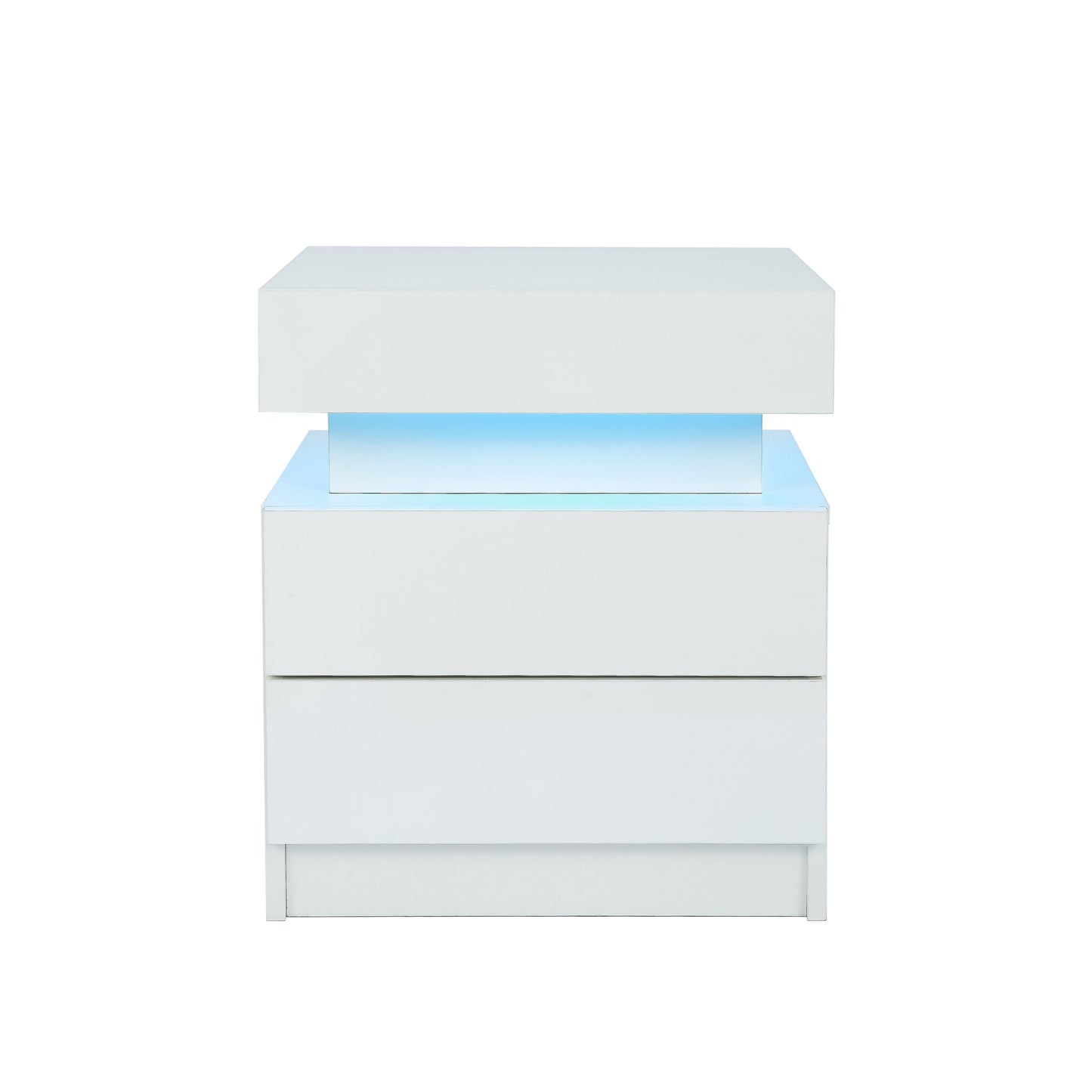 Nightstand With LED Lights Wood LED Bedside Table Nightstand With 2 High Gloss Drawers For Bedroom