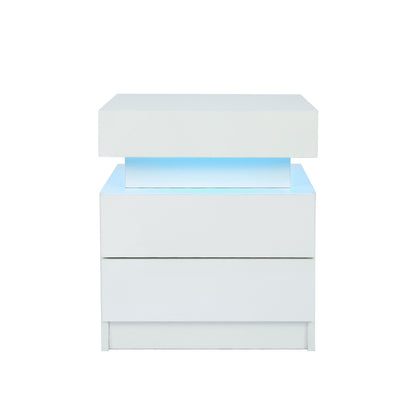 Nightstand With LED Lights Wood LED Bedside Table Nightstand With 2 High Gloss Drawers For Bedroom