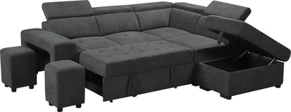 Henrik - Sleeper Sectional Sofa With Storage Ottoman And 2 Stools