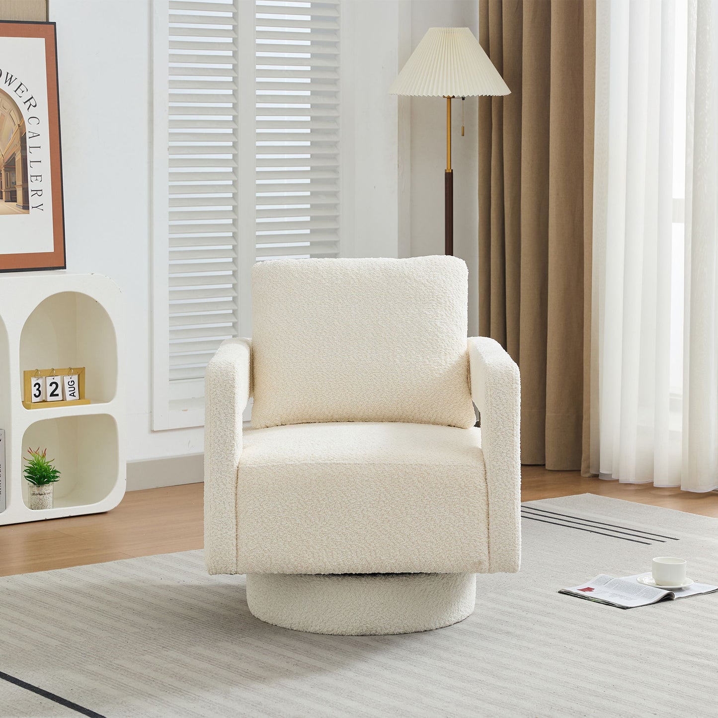 Square Swivel Accent Chair, Modern Rotating Arm Chair With Open Back, 360 Degree Rotation, Lounge Club Chair With Removable Back Cushion For Living Room, Hotel, Bed Room - Beige