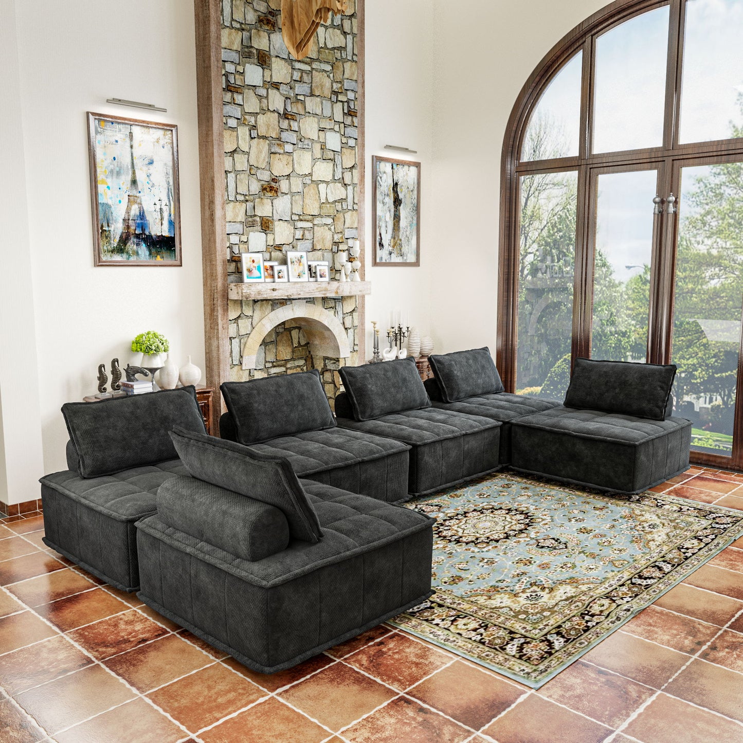 Luxury L-Shaped Modular Sofa With Hidden Legs, Adjustable Cushions, And Spring Seats - Perfect For Modern Living Room