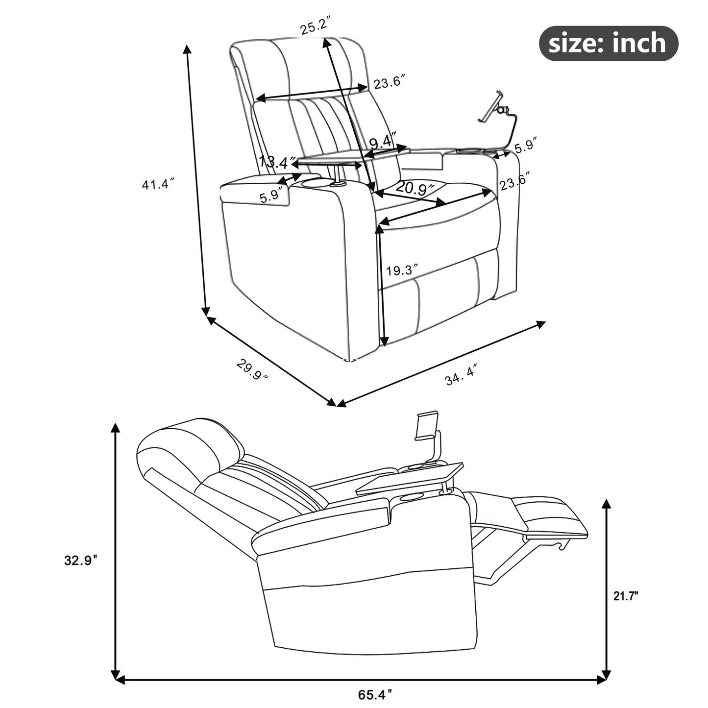 Premium Power Recliner With Storage Arms, Cupholders, Swivel Tray Table And Cell Phone Stand