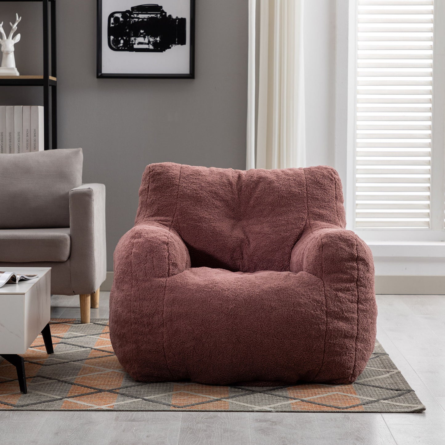 Soft Teddy Fabric Tufted Foam Bean Bag Chair With Teddy Fabric