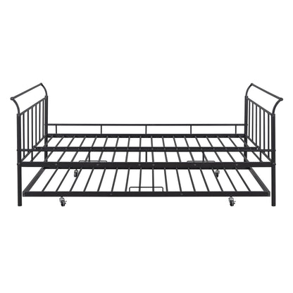 Metal Daybed With Curved Handle Design And Trundle