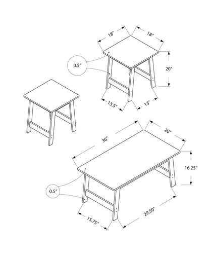 Table Set: Coffee, End, Side, Accent, Living Room, Transitional (Set of 3) - Taupe