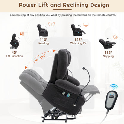 Power Lift Recliner Chair Electric Recliner For Elderly Recliner Chair With Massage And Heating Functions, Remote, Phone Holder Side Pockets And Cup Holders For Living Room