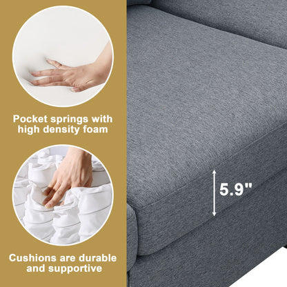 Modern Sectional Sofa, 5-Seat Modular Couch Set With Convertible Ottoman, L-Shape Linen Fabric Corner Couch Set With 2 Pillows For Living Room, Apartment, Office