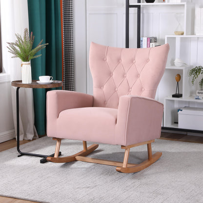 Mid-Century Modern Velvet Upholstered Rocking Chair Padded Seat For Living Room Bedroom